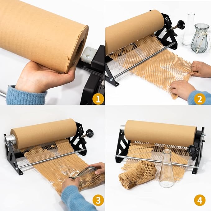 Honeycomb Packing Paper Roll Dispenser for Packaging, Improve Packing Efficiency, Kraft Wrapping Paper Holder Manual Cutter Machine for Small Business, Dispenser Machine Only, Core Size 2inch-DeskLoop Office