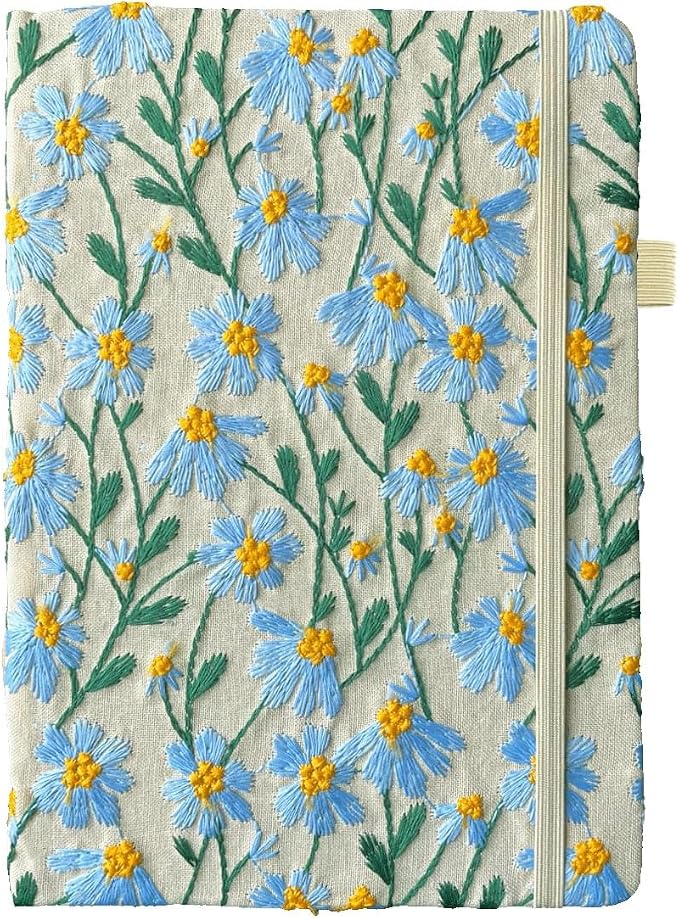A5 Notebook, Flower Journal, Embroidered Notebook, Lay Flat, Wide Ruled Paper by ipoul