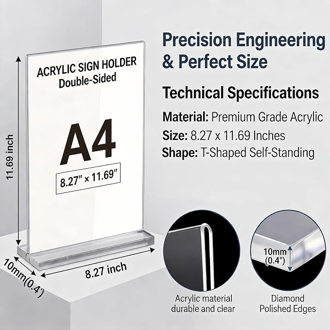 Amzlink® 10 Pack Acrylic Sign Holder 8.5 x 11, Double Sided Clear Tabletop - Image 2