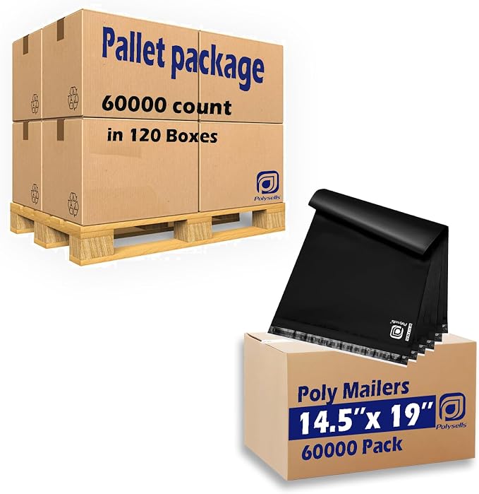 POLYSELLS 60000 pcs 14.5x19 Inches Black Bulk Poly Mailers Shipping Envelopes by POLYSELLS