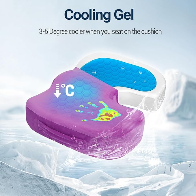 Gel Seat Cushion for Car Office - Memory Foam Pain Relief Chair Pillow Cushions - Tailbone Sciatica Coccyx Butt Lumbar Support Pad for Sitting Driving Traveling, Velvet, Purple-DeskLoop Office