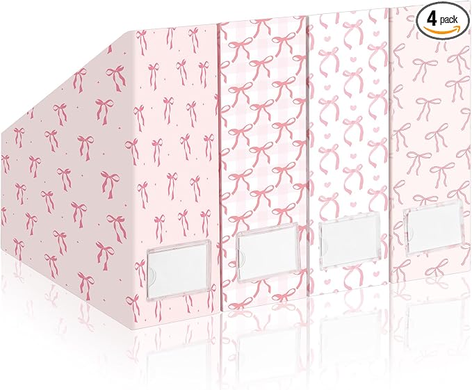 AmazingSpark Set of 4 Pink Bow Magazine File Holder Decorative Foldable by Unknown