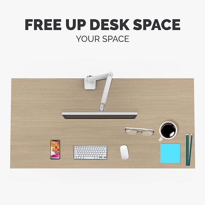 Fellowes Platinum Series Single Monitor Arm for 40-Inch Monitors, Full Motion, 360° Rotation, VESA Mount with Grommet or Clamp, USB Ports, Ergonomic, White, 8056201-DeskLoop Office
