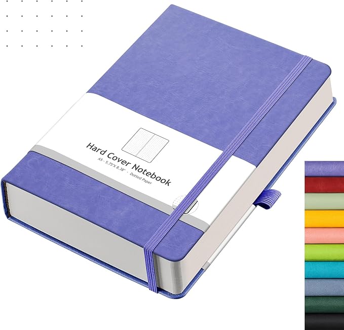 AHGXG Bullet Dotted Journal - 320 Numbered Pages Dot Grid Notebook A5 Thick Journal, 100gsm Thick Dotted Paper, Leather Hardcover,Inner Pocket, 5.75'' × 8.38''-Light Purple-DeskLoop Office