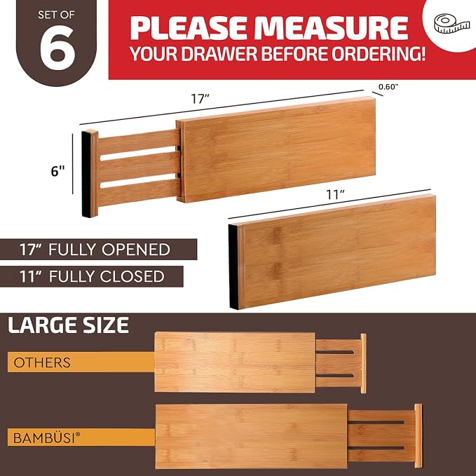 6 Pack Bamboo Drawer Dividers - Image 8
