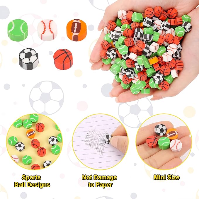 FOIMAS 300pcs Mini Erasers, Sport Balls Pencil Eraser Football Baseball Soccer - Image 3
