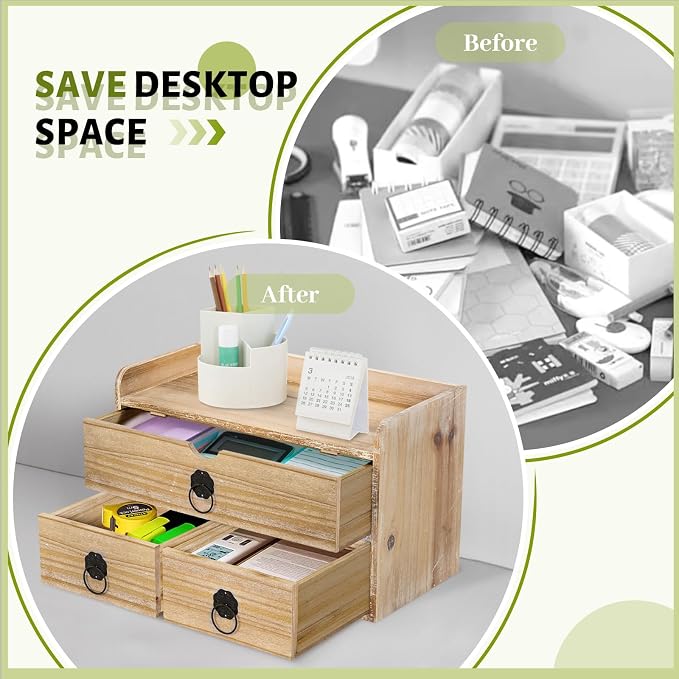 Washed White Wood Desk Organizer, Mini Desktop Organizer - Image 6