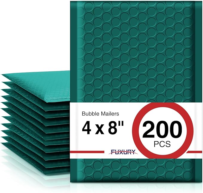 Fuxury Forest Green Bubble Mailers 4x8" Usable Size 4x7" Padded Envelopes | 100 by Fuxury