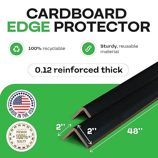 IDL Packaging Cardboard Edge Protectors 2" x 2" x 48", Black, Pack of 50 - V-Board Reinforced Cardboard Corners for Shipping - Kraft Cardboard Corners for Packing - Moving Corner Protectors-DeskLoop Office