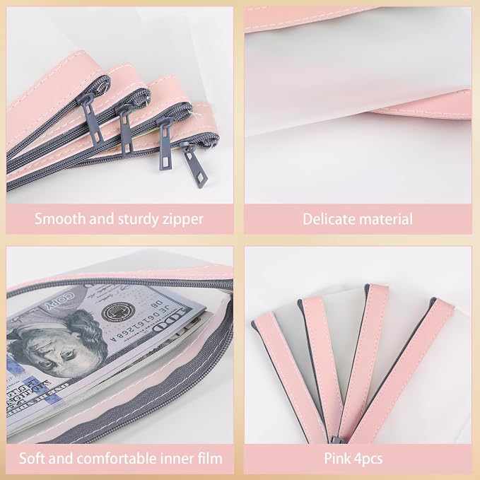 4pcs Storage Bags with Zipper, Waterproof Cash Bag - Image 4