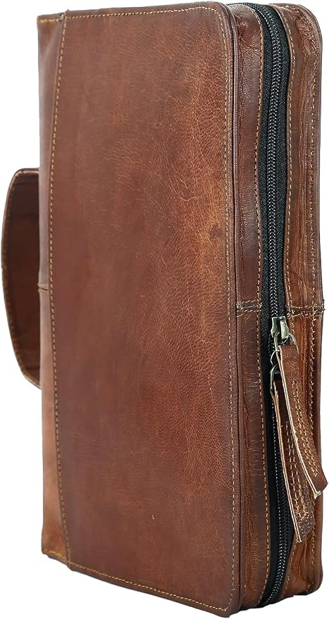 Leather Bible Cover Book Cover Planner Cover with Handle and Back Pocket (Medium)