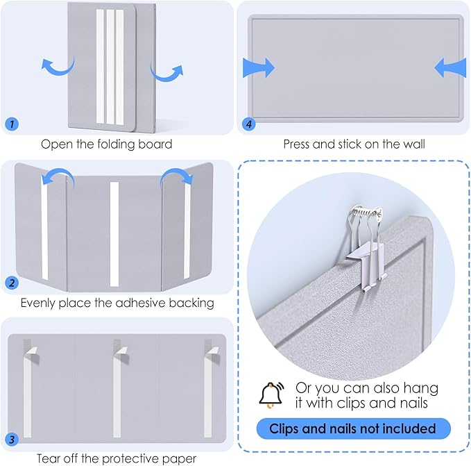 MaxGear Bulletin Board 35" x 17.5", Foldable Small Felt Board Vision Board Supplies, Cork Board for Office, Home, School, Pin Boards for Walls Decorative Picture Framed Display Board Gray-DeskLoop Office