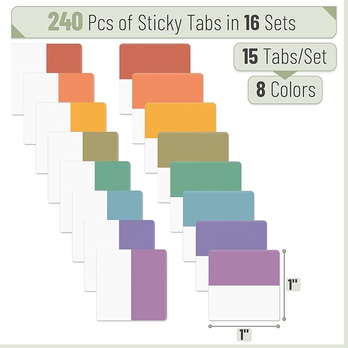 Mr. Pen- Sticky Index Tabs, 240 Pcs, Colorful Sticky Tabs for Notebooks, Page Markers, Page Tabs for Binders, Page Tabs Sticky Tabs for Books, Notebook Tabs, Book Sticky Tabs for Notebooks-DeskLoop Office