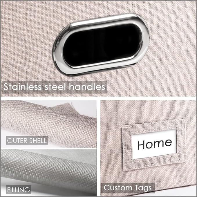 PRANDOM File Organizer Box - Set of 4 Collapsible Decorative Linen Filing Storage Hanging File Folders with Lids Office Cabinet Letter Size Light Grey (15x12.2x10.75 inch)-DeskLoop Office