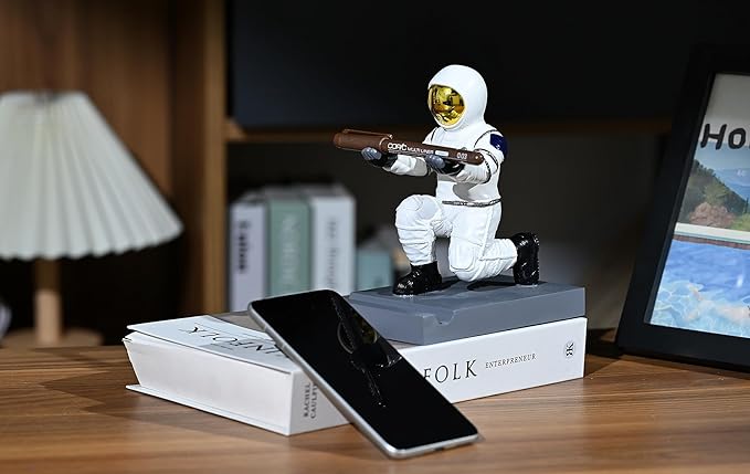 Astronaut Resin Pen Holder, Mobile Phone Stand, Device Stand, Desk Organizer Decorative Pen Holder (White&Golden)-DeskLoop Office