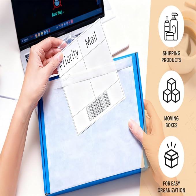5.5" x 7.5" Shipping Label Sleeves Plastic Envelopes Self-Adhesive Top Loading - Image 6