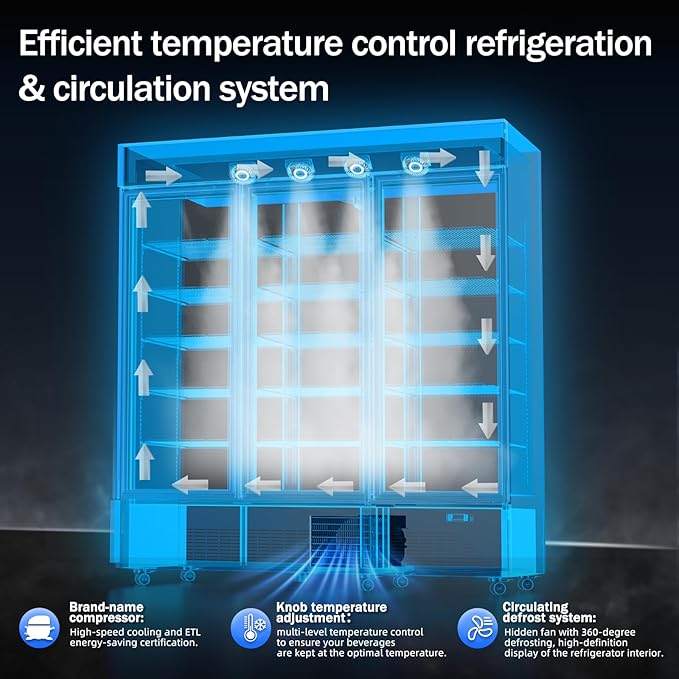 Commercial Beverage Refrigerator with 3 Glass Doors 56 Cu.ft Display Merchandiser Cooler Bar Black Drink Fridge for Convenience Stores, Supermarkets,Bars,Offices-DeskLoop Office