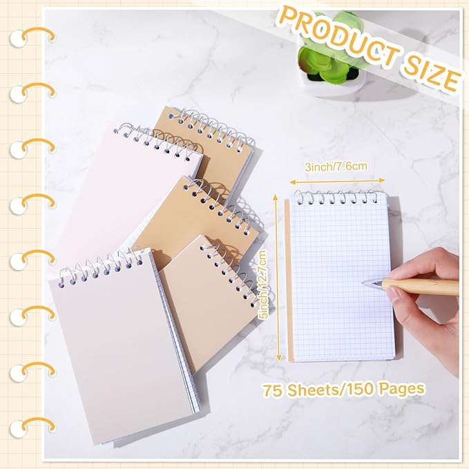 Teling 50 Pcs Spiral Graph Paper Memo Pads Bulk 3x5 Inch Small Note Pads Top Spiral Pocket Graph Notebook 75 Pages Mini Grid Steno Notepads for Writing Sketching Drawing School Office Work Supplies-DeskLoop Office