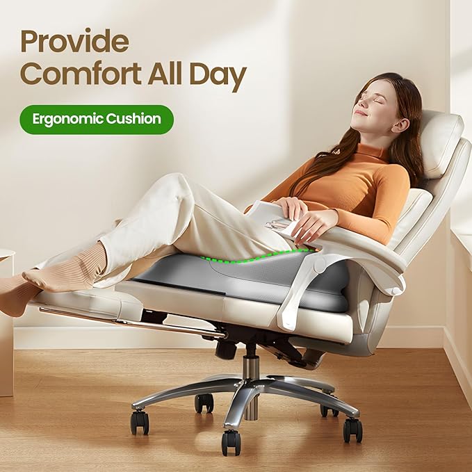 Benazcap Large Seat Cushion for Office Chair Memory Foam Coccyx Pain Relief Cushion Pillow for Back Support Non-Slip Seat Pad for Office Desk, Car Seat, Wheelchair, Sciatica-Grey-DeskLoop Office