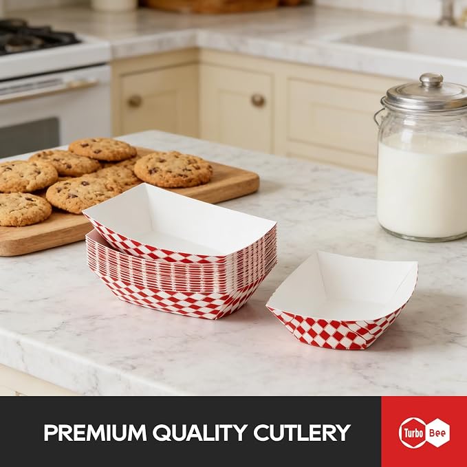 Turbo Bee Red White Checkered Paper Food Trays 2lb, 150 Pack - Image 3