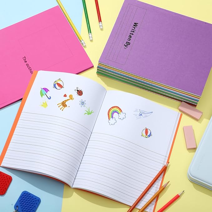 Henoyso 12 Pcs 120 Pages Primary Composition Notebooks K-2 9 3/4 x 7 1/2 Inch Journals Primary Journals Blank Books for Kids to Write Stories Kindergarten (Classic Color)-DeskLoop Office