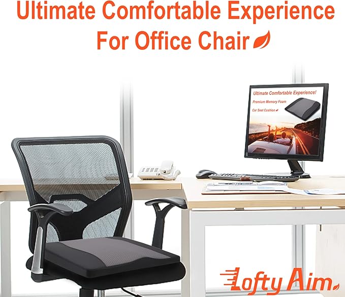 Car Seat Cushion, Comfort Memory Foam Car Cushions for Driving - Sciatica & Lower Back Pain Relief, Driver Seat Pillow for Auto, Office Chair, Wheelchair - Black&Gray-DeskLoop Office