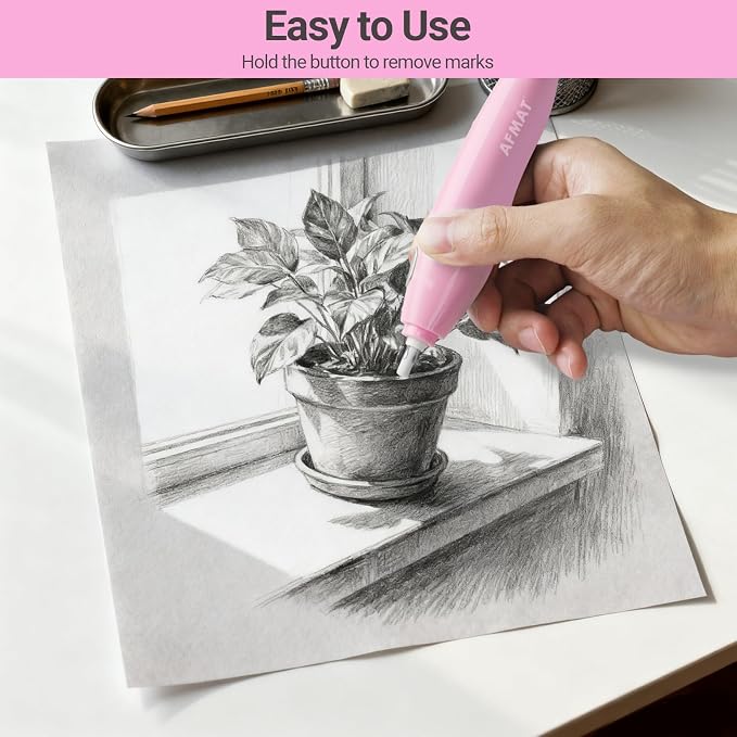 AFMAT Electric Eraser, with 140 Eraser Refills, Rechargeable Pencil Erasers - Image 2