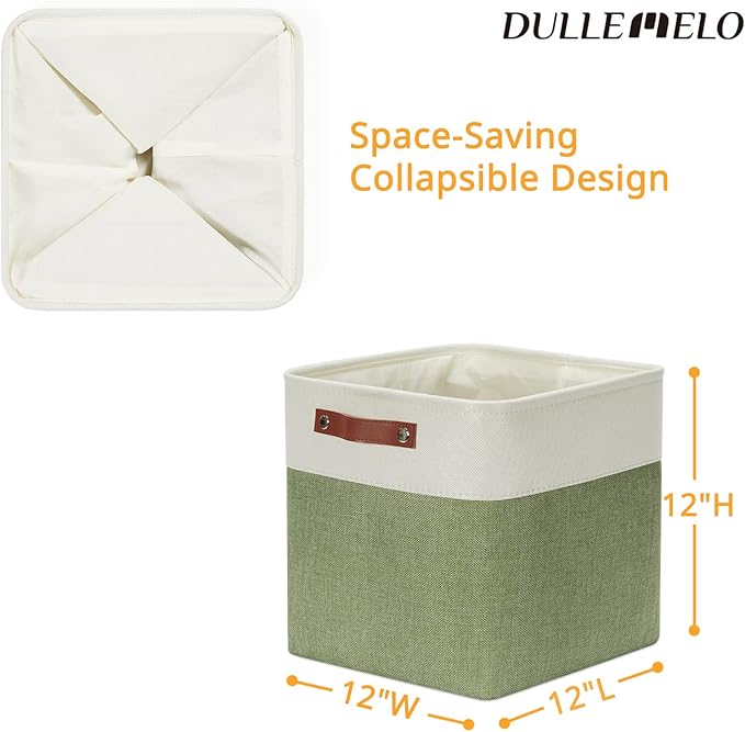 DULLEMELO Storage Basket, Linen Closet Organizers and Storage Baskets for Home Office, Suitable as Dog Toy Box, Baby Gift Basket, 4 Pieces 12x12 Decorative Cube Storage Bins(4 Pack - 12" White&Green)-DeskLoop Office
