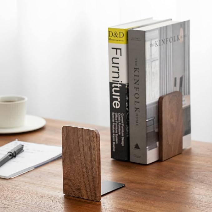 Muso Wood Book Ends for Shelves, Non-Slip Bookends, Heavy Duty Wooden Bookend - Image 2