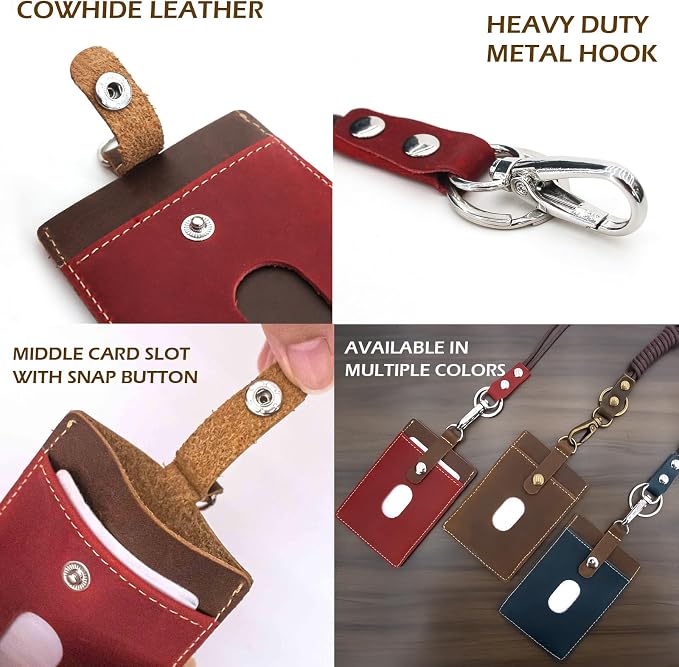 Badge Holder: Boshiho Cowhide Leather ID Badge Card Holder - Image 3