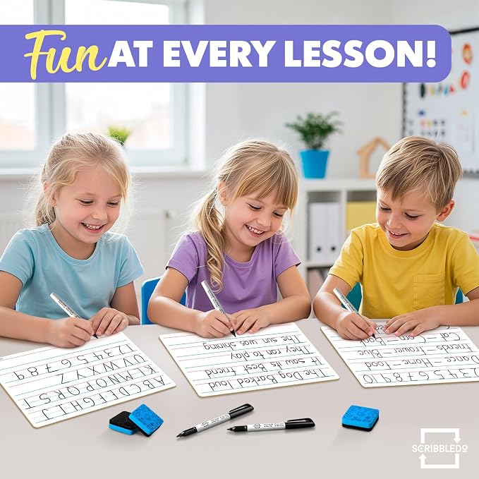 Scribbledo 10 Pack Double Sided Whiteboards Lined Dry Erase Board - Image 6