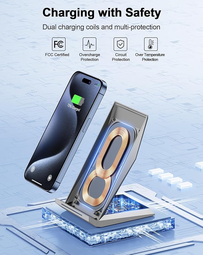 Fast Wireless Charger, NANAMI Wireless Charging Stand Compatible iPhone 17/17 - Image 3