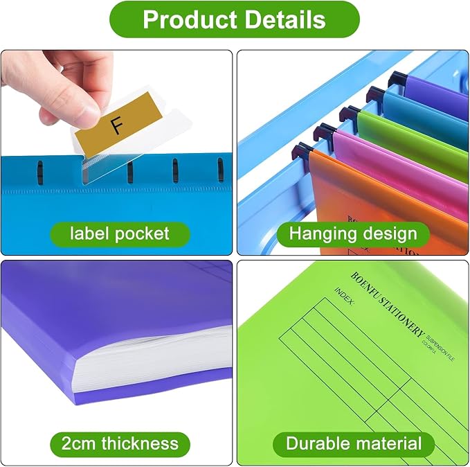 24-Pack Plastic Hanging File Folders Letter Size Expandable | Sturdy Document - Image 7