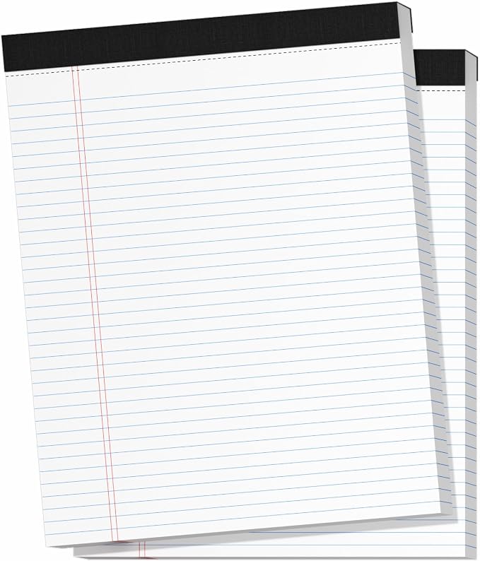 2 Pack Legal Pads 8.5" x 11", Wide Ruled Writing Notepads, 50 Sheets/Pad by Ciphyfee