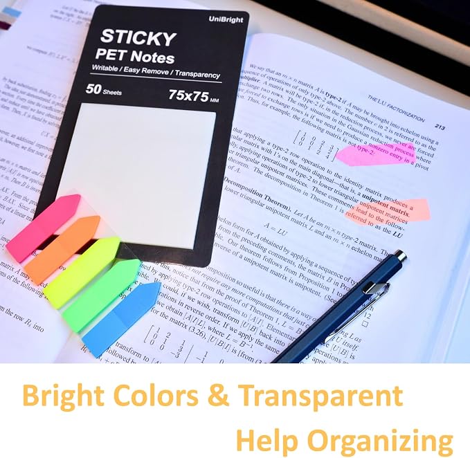 UniBright 175 pcs Arrow Page Tabs & 3x3 Inch Transparent Sticky Notes, Sticky - Image 3