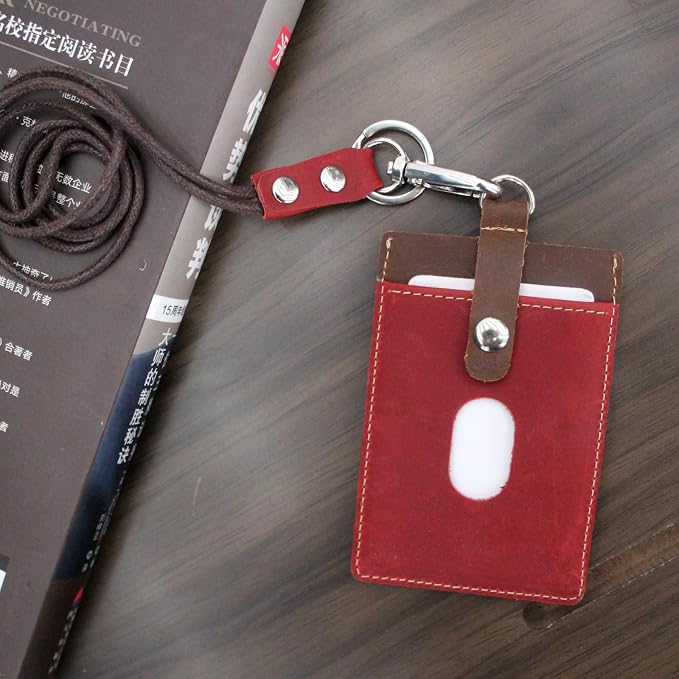 Badge Holder: Boshiho Cowhide Leather ID Badge Card Holder - Image 5