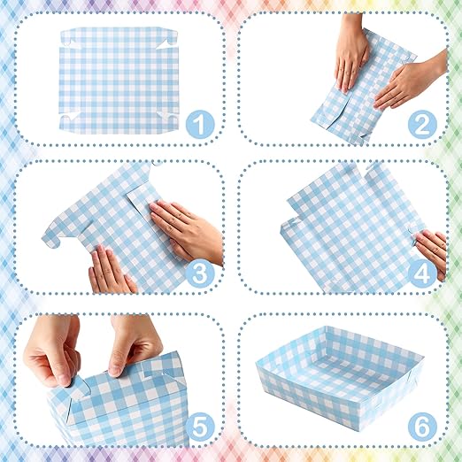 Suclain 48 Pack Light Blue and White Gingham Paper Trays 5 lb Grease Resistant - Image 5