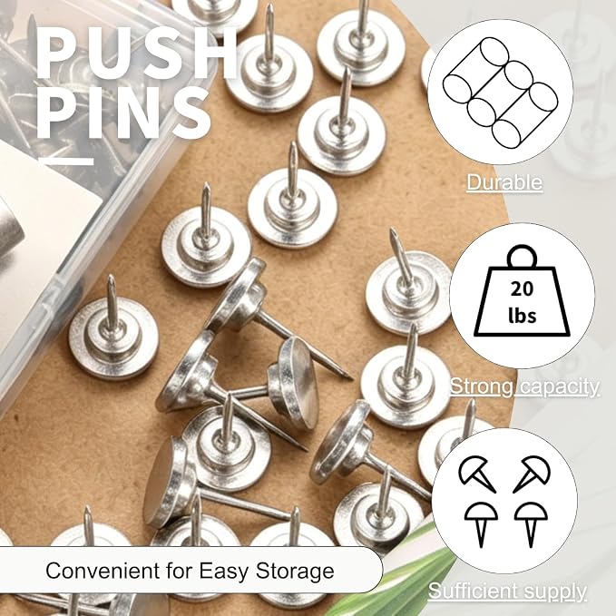 30 PCS Metal Silver Push Pins for Wall Thumb Tacks for Walls Flat thumbtacks - Image 5