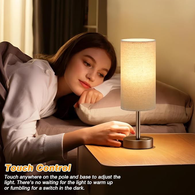 Dicoool Beige Touch Table Lamp for Bedroom - Image 2
