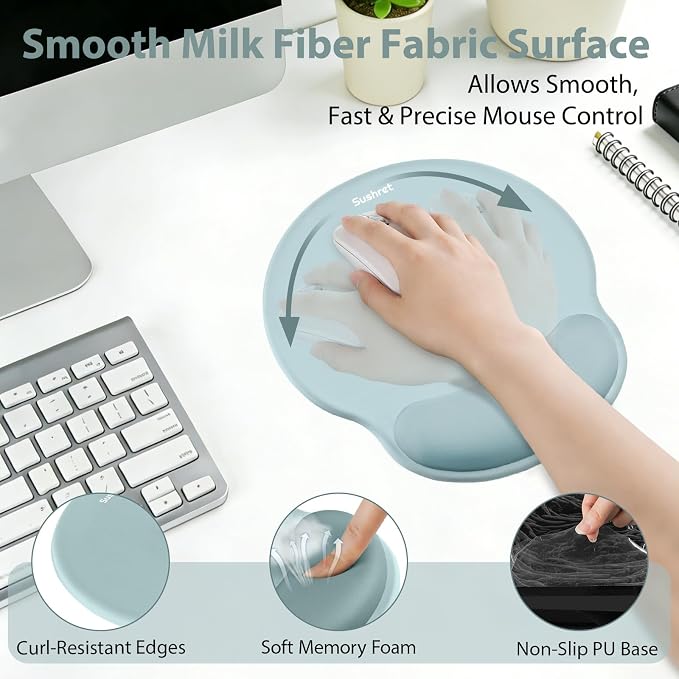 Sushret Mouse Pad and Keyboard Wrist Rest, 3-in-1 Gel Memory Foam Ergonomic - Image 3