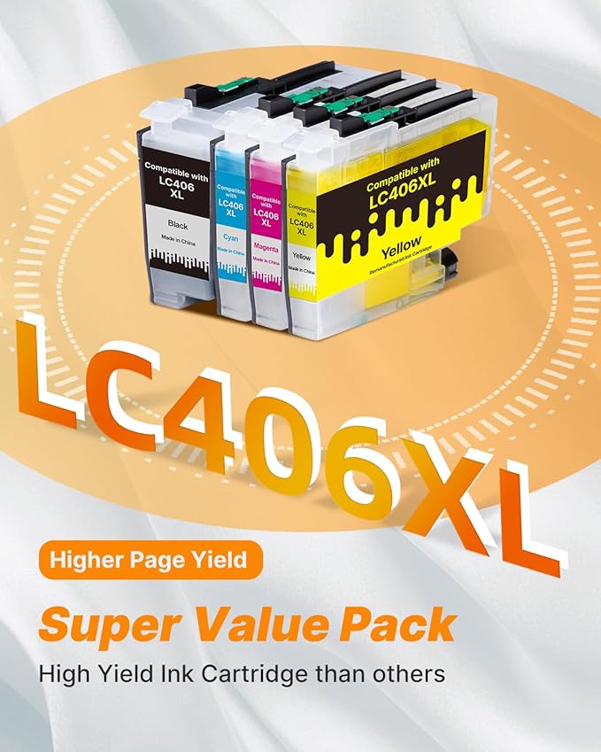 LC406 Ink Cartridges for Brother Printer Replacement for Brother LC406XL LC406 Ink Cartridges High Yield for Brother MFC-J4335DW MFC-J5855DW MFC-J6555DW MFC-J4535DW MFC-J6955DW MFC-J4345DW, 4 Pack-DeskLoop Office