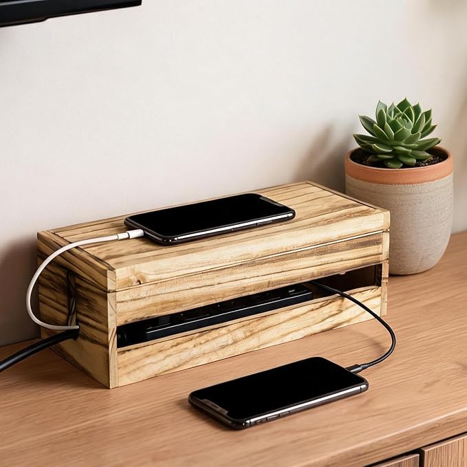 Changsuo Cable Management Box Wooden Cord Organizer Box - Image 2