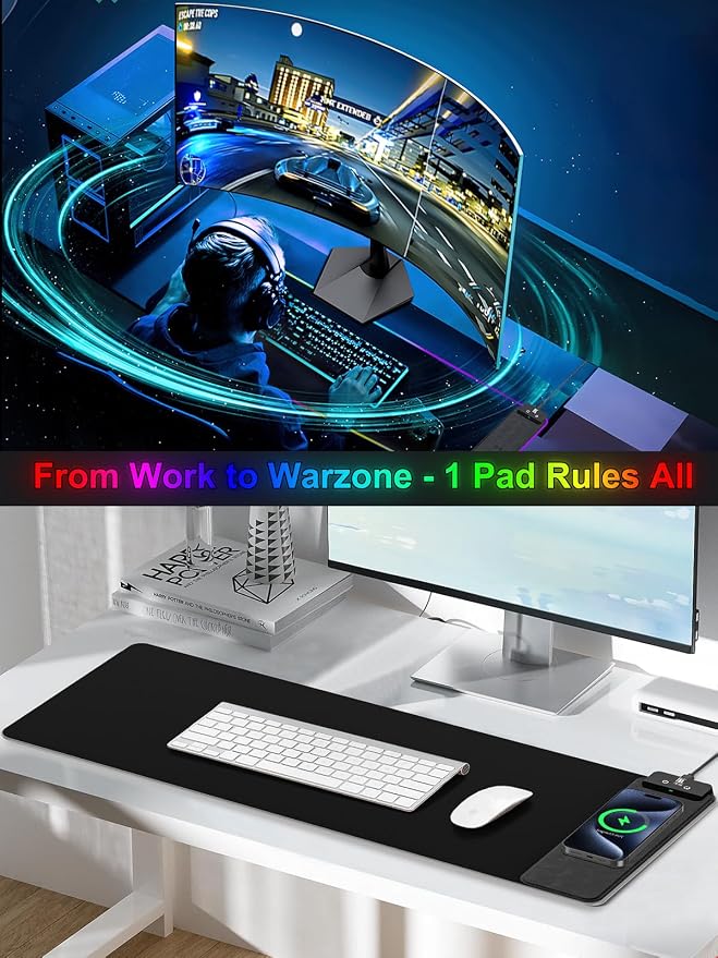 Mouse Pad with Wireless Charging, Large Desk Mat RGB Gaming Mousepad, 10 Light - Image 6