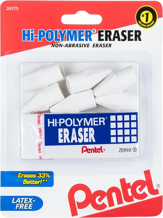 Pentel HI-Polymer Eraser Combo Pack, 6 Caps, 1 Large by PentelofAmerica