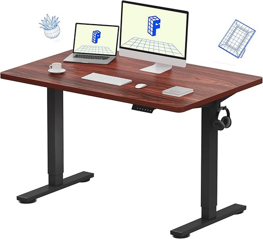 FLEXISPOT EN1 Whole-Piece Standing Desk - 48 x 30 Inches Electric Height Adjustable Sit Stand Desk (Black Frame + 48 in Mahogany Top, 2 Packages)-DeskLoop Office