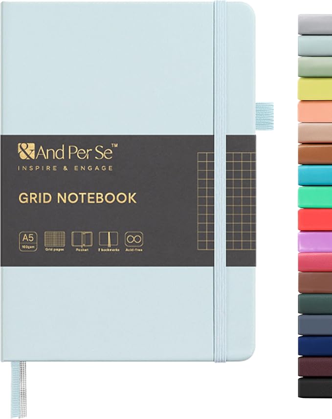 &And Per Se Graph Notebook, 5mm Grid, A5 Hardcover, 160 Pages 100gsm Thick Paper by AndPerSe