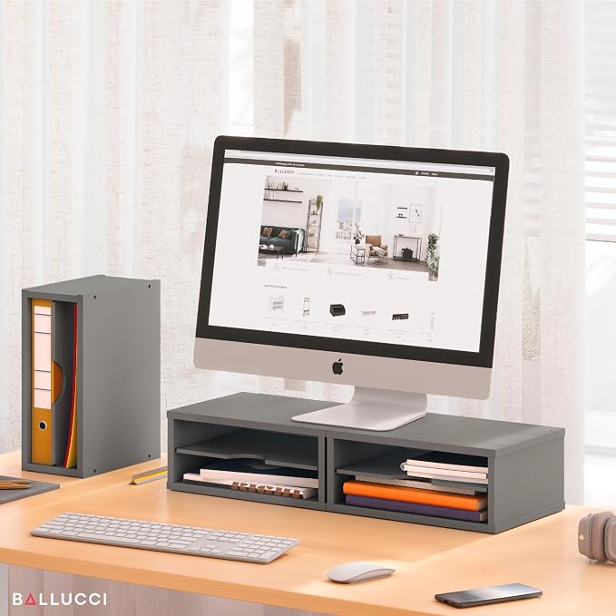Ballucci File Organizer, 2-Tier Document Paper Sorter, Stackable Wood Desk - Image 2