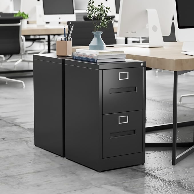2 Drawers Mobile File Cabinet, Metal Under Desk Cabinet with Lock, for Office & Home, Legal/Letter Size, W14.57”x D17.36”x H25.79”, Assembly Required-DeskLoop Office