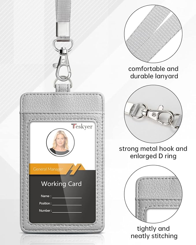 Teskyer Badge Holder with Lanyard, Leather ID Name Badge Card Holder with - Image 3