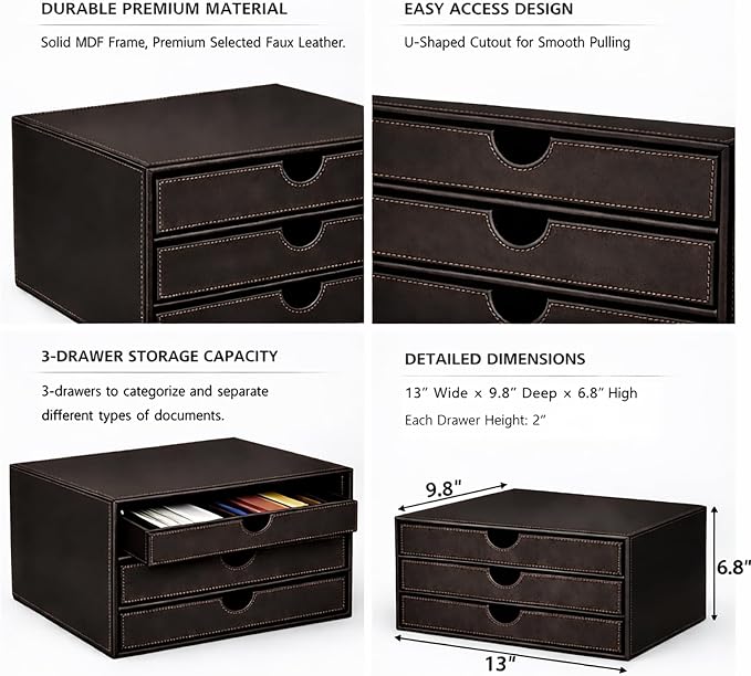 UnionBasic Leather Desktop Drawer Organizer, File Cabinet Magazine Document - Image 3